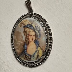 Vintage Lady in Blue Silver and Blue Cameo Pendant